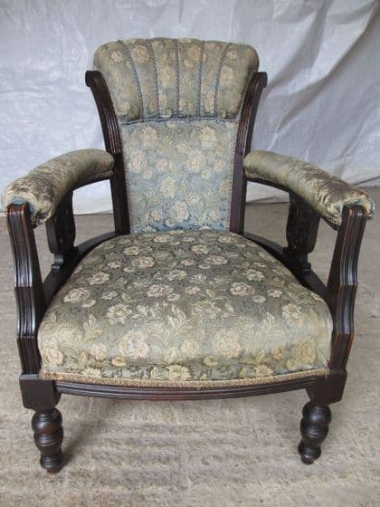 Victorian ebonised Mahogany upholstered tub shell back armchair (ref 334)